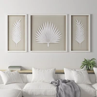 Streamdale Furniture Sabal Framed Rice Paper Palm Leaves 3-Piece Shadowbox Wall Decor Set