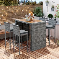 Streamdale Furniture 5-Pieces Outdoor Patio Wicker Bar Set, Bar Height Chairs With Non-Slip Feet And Fixed Rope