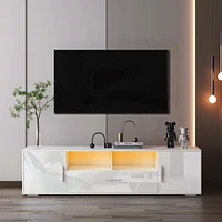 Streamdale Furniture Modern Tv Stand, Only 20 Minutes To Finish Assemble, With Led Lights, High Glossy Front