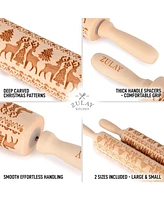 Zulay Kitchen Wooden Carved Christmas Rolling Pin 2-Pc.