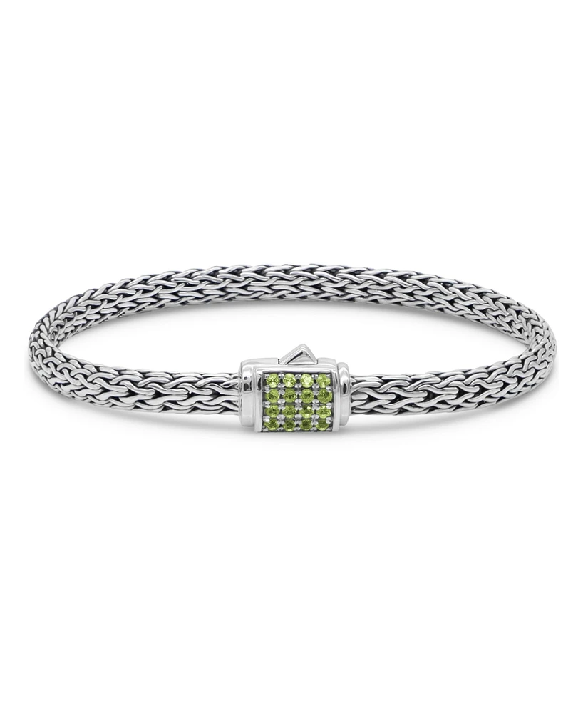 Devata Peridot & Dragon Bone Oval 5mm Chain Bracelet in Sterling Silver