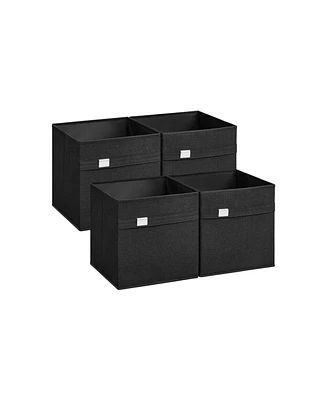 Slickblue Storage Cubes, Set of 4 Cube Bins, 2 Handles, Oxford Fabric and Linen-Look Fabric, Washable, Foldable, Metal Label Holders