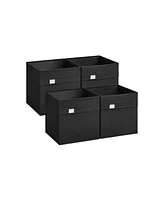 Slickblue Storage Cubes, Set of 4 Cube Bins, 2 Handles, Oxford Fabric and Linen-Look Fabric, Washable, Foldable, Metal Label Holders