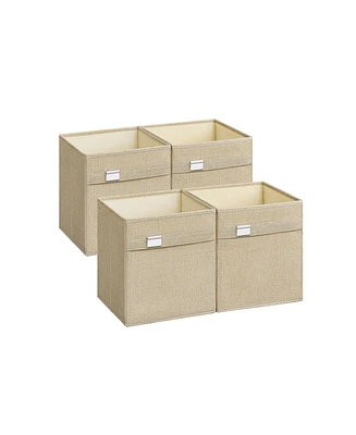 Slickblue Storage Cubes, Set of 4 Cube Bins, 2 Handles, Oxford Fabric and Linen-Look Fabric, Washable, Foldable, Metal Label Holders