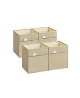 Slickblue Storage Cubes, Set of 4 Cube Bins, 2 Handles, Oxford Fabric and Linen-Look Fabric, Washable, Foldable, Metal Label Holders