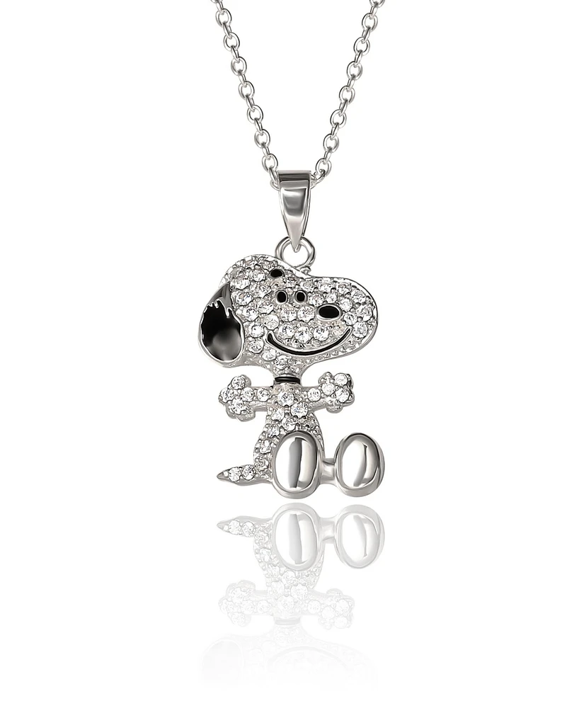 Peanuts Snoopy Silver Plated 3D Pave Pendent, 18'' Chain