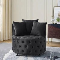 Streamdale Furniture Velvet Swivel Chair with Wheels, 3 Pillows - Black