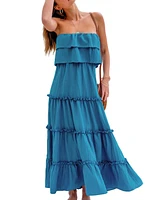 Cupshe Women's Ruffled Tiered Maxi Tube Beach Dress