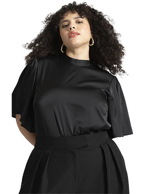 Eloquii Plus Flutter Sleeve Satin Blouse