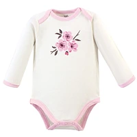 Touched by Nature Baby Girls Organic Cotton Long-Sleeve Bodysuits 5pk, Cherry Blossom