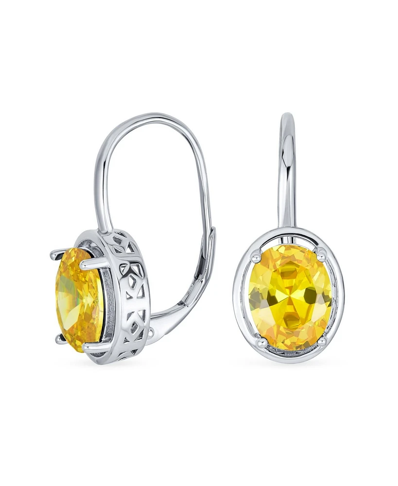 Bling Jewelry Cubic Zirconia Yellow 3.60 Ct. Oval 9X7MM Cz Sterling Silver Filigree Style Dangle Drop Earrings For Women Lever Back