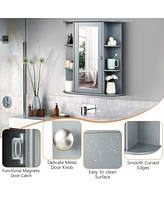 Sugift Grey Bathroom Single Door Shelves Wall Mount Cabinet with Mirror