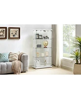 Streamdale Furniture White 4-Tier Glass Display Cabinet with Two Locks