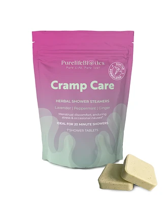 PurelifeBiotics Cramp Care: Enjoy Lavender & Peppermint's Comforting Embrace for Period Pain & Stress Relief | 7 Standard Tablets | 20 Minute Showers