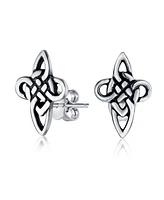 Bling Jewelry Unisex Religious Irish Infinity Love Knot Celtic Cross Stud Earrings For Women Men Oxidized .925 Sterling Silver