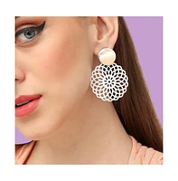 Sohi Women's Red Floral Filigree Drop Earrings