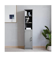 Merrick Lane Vigo Slim Linen Tower Organizer With Adjustable Cabinet Shelves, Open And Magnetic Closure Doors
