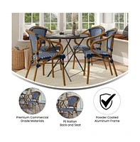 Merrick Lane Sacha Set Of Four Stacking Thonet Bistro Style Chair With Arms, Pe Rattan Seat, And Bamboo Metal Frame For Indoor/Outdoor Use