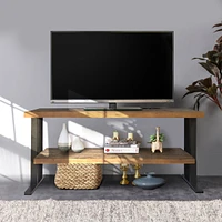 Streamdale Furniture Media Console Table With One Shelf To Your Home Decor, Natural Reclaimed Wood And Black Finish