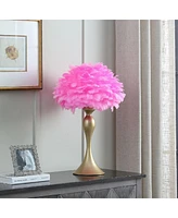 Streamdale Furniture 18.25"In Hot Pink Feather Aquina Satin Gold Metal Contour Glam Table Lamp