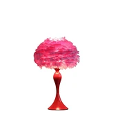 Streamdale Furniture 18.25"In Medium Pink Feather Aquina Glaze Red Metal Contour Glam Table Lamp