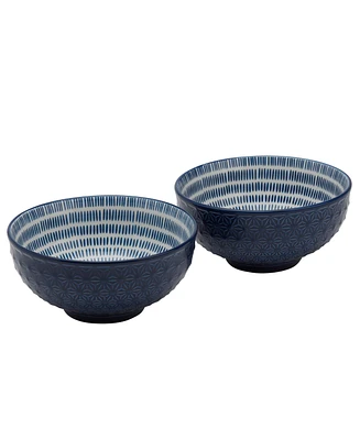 Tabletops Unlimited 6.5" Cobalt Star Embossed Stoneware Ramen Noodle Bowls, Set of 2