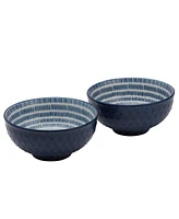 Tabletops Unlimited 6.5" Cobalt Star Embossed Stoneware Ramen Noodle Bowls, Set of 2