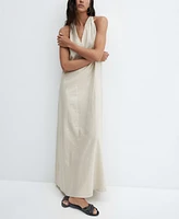 Mango Women's V-Neckline Linen Dress