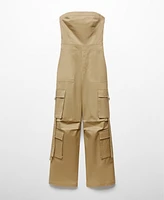 Mango Women's Strapless Cargo Jumpsuit