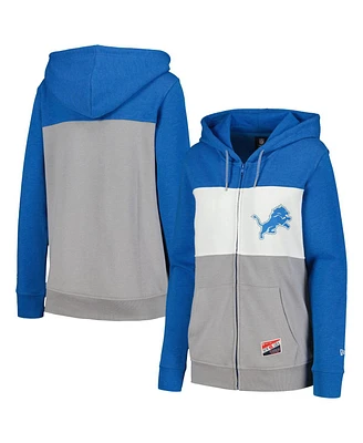 New Era Women's Blue Detroit Lions Color-Block Full-Zip Hoodie