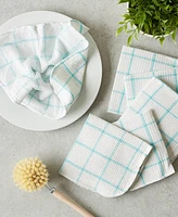 Design Imports Scrubber Dishcloths Collection Windowpane Dishrag Set, 12x12", White/Aqua Stripe, 6 Piece
