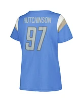 Fanatics Women's Aidan Hutchinson Blue Detroit Lions Plus Sleeve Stripe Name Number T-Shirt