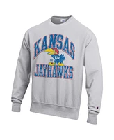 Champion Men's Heather Gray Kansas Jayhawks Vault Late Night Reverse Weave Pullover Sweatshirt