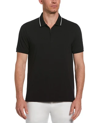 Perry Ellis Men's Mini Ottoman Quarter-Zip Short Sleeve Polo Shirt