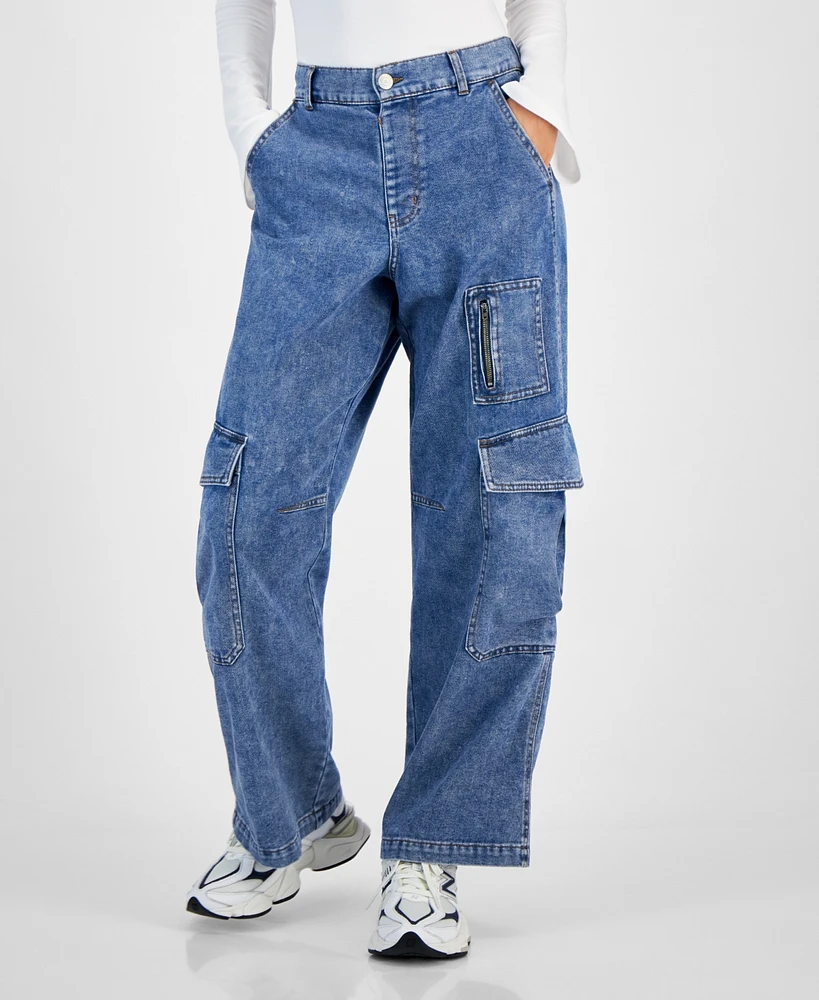 Vanilla Star Juniors' High-Rise Wide-Leg Cargo Pants