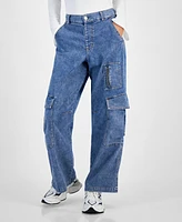 Vanilla Star Juniors' High-Rise Wide-Leg Cargo Pants