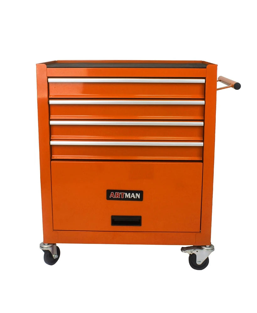 Simplie Fun 4 Drawers Multifunctional Tool Cart With Wheels-Orange