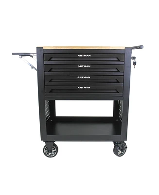 Simplie Fun 4 Drawers Multifunctional Tool Cart With Wheels And Wooden Top