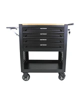 Simplie Fun 4 Drawers Multifunctional Tool Cart With Wheels And Wooden Top