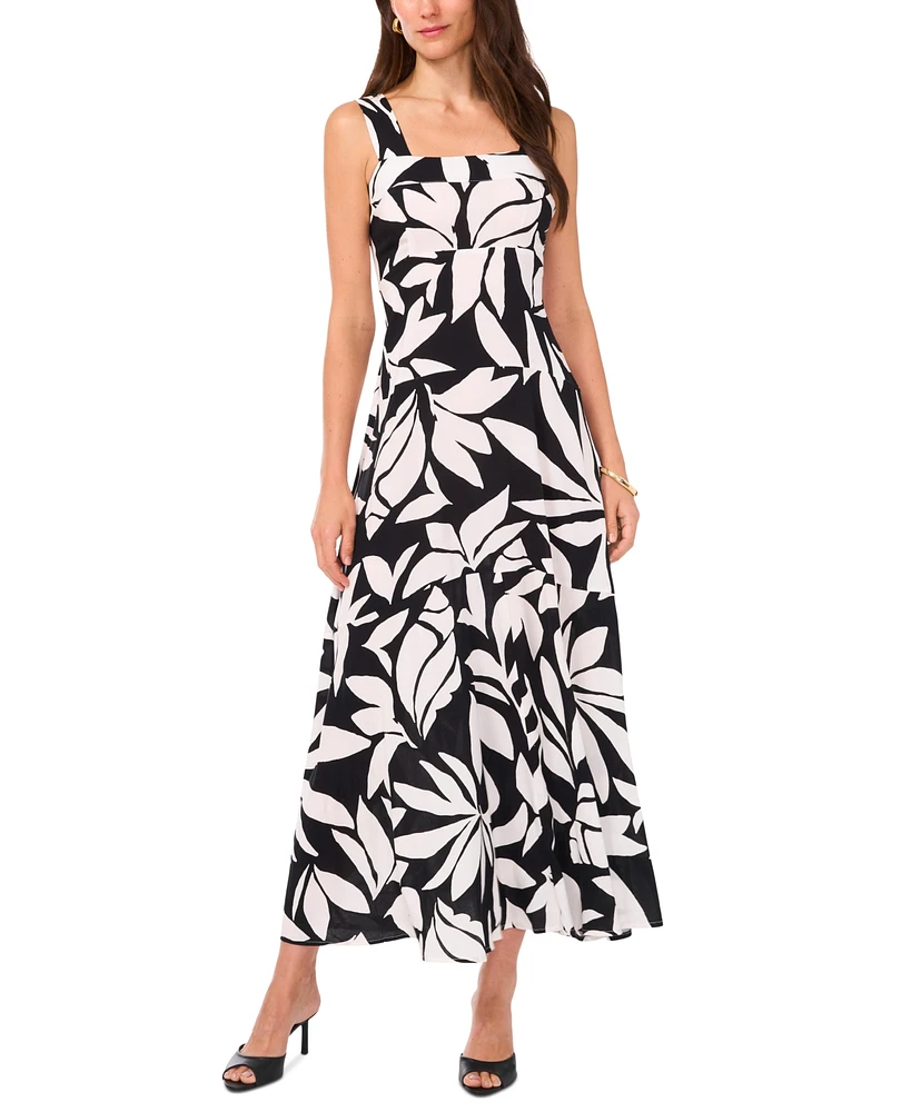 Vince Camuto Printed Square-Neck Smocked-Back Maxi Dress