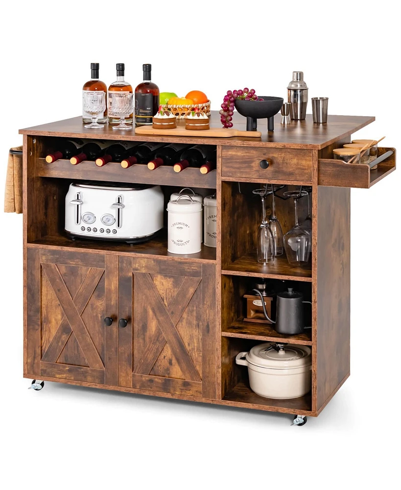 Costway Rolling Kitchen Island Cart with Drop Leaf Wine Rack Stemware Holder