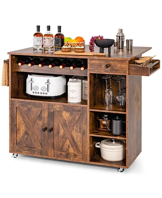 Costway Rolling Kitchen Island Cart with Drop Leaf Wine Rack Stemware Holder