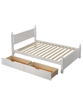 Simplie Fun Solid Wood Platform Bed Frame with 2 Drawers