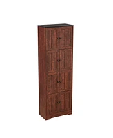 Simplie Fun 4-Door Walnut Cabinet for Living Room, Kitchen, Office