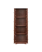 Simplie Fun 4-Door Walnut Cabinet for Living Room, Kitchen, Office