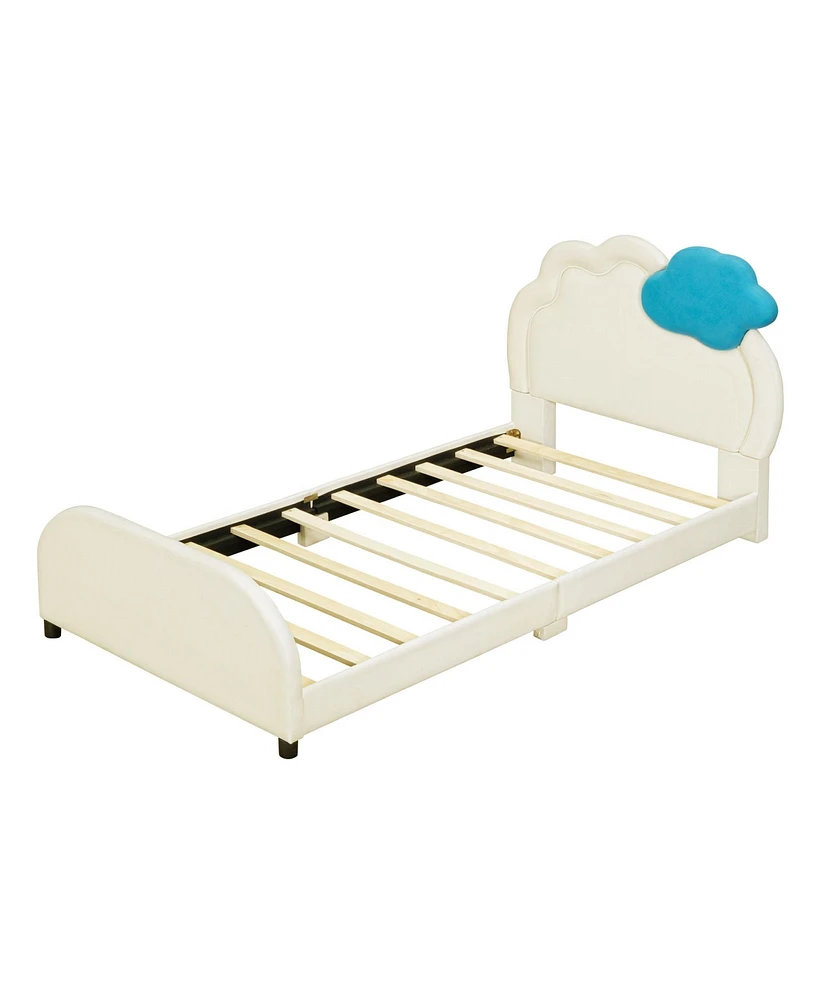 Simplie Fun Twin Size Upholstered Platform Bed With Cloud-Shaped Headboard And Embedded Light Stripe, Velvet