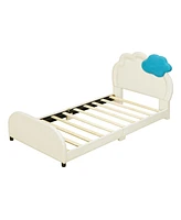 Simplie Fun Twin Size Upholstered Platform Bed With Cloud-Shaped Headboard And Embedded Light Stripe, Velvet