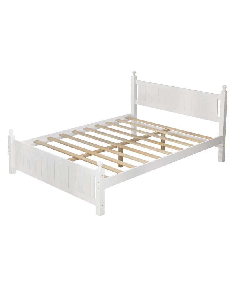 Simplie Fun Queen Size Solid Wood Platform Bed Frame For Kids, Teens, Adults, No Need Box Spring
