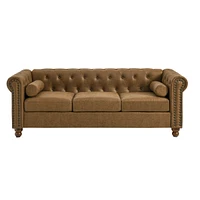 Chesterfield Fabric Sofa, Large-Brown