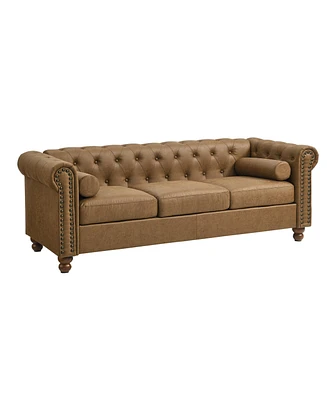 Streamdale Furniture Chesterfield Fabric Sofa, Large-Brown